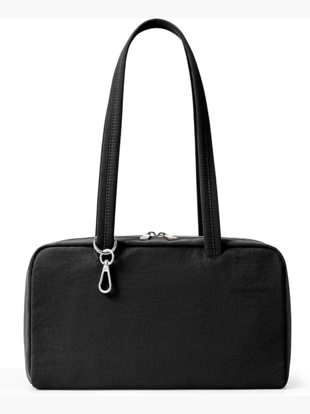 Lightweight Nylon Bowler Tote Bag with Keychain Clip, Zip Closure